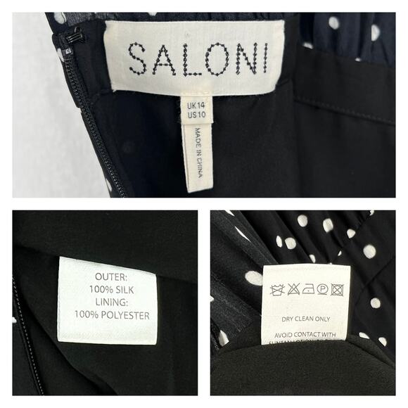 SALONI Juli Off the Shoulder Jumpsuit Womens 10 Black White Silk Polka Dot Wide - Picture 16 of 16